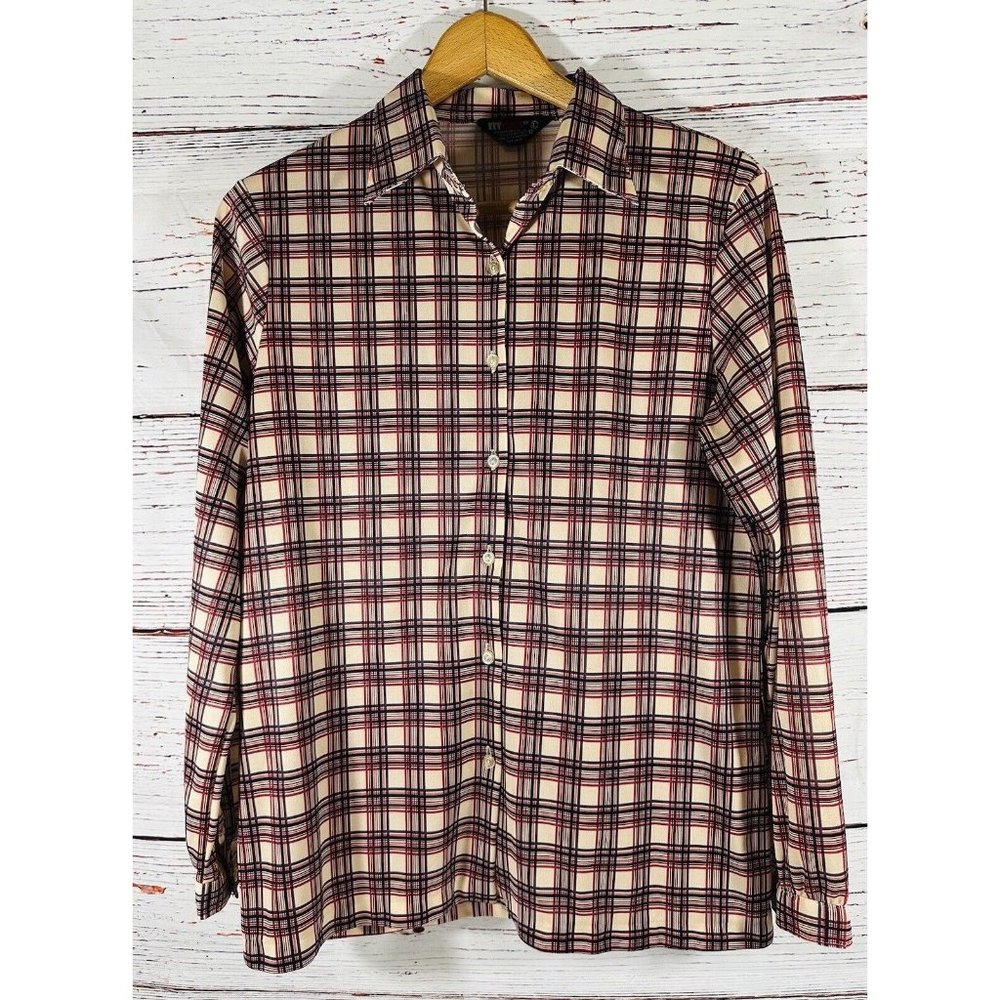 Vintage Polyester Button Front Collared Shirt Lar… - image 1